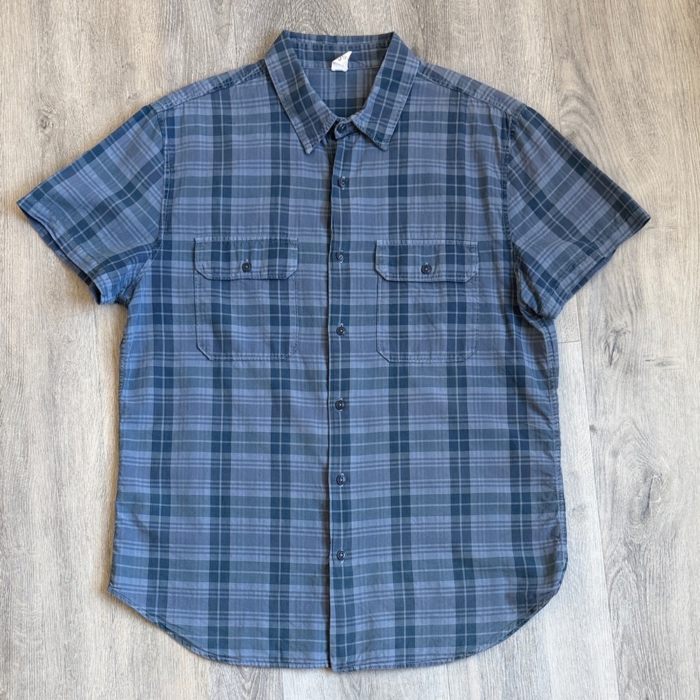 Men's S.K.U. Large Blue Plaid Short Sleeve Button-Down Shirt